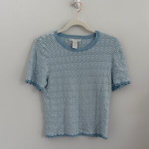 Design History Light Blue Zigzag Short Sleeve Top
